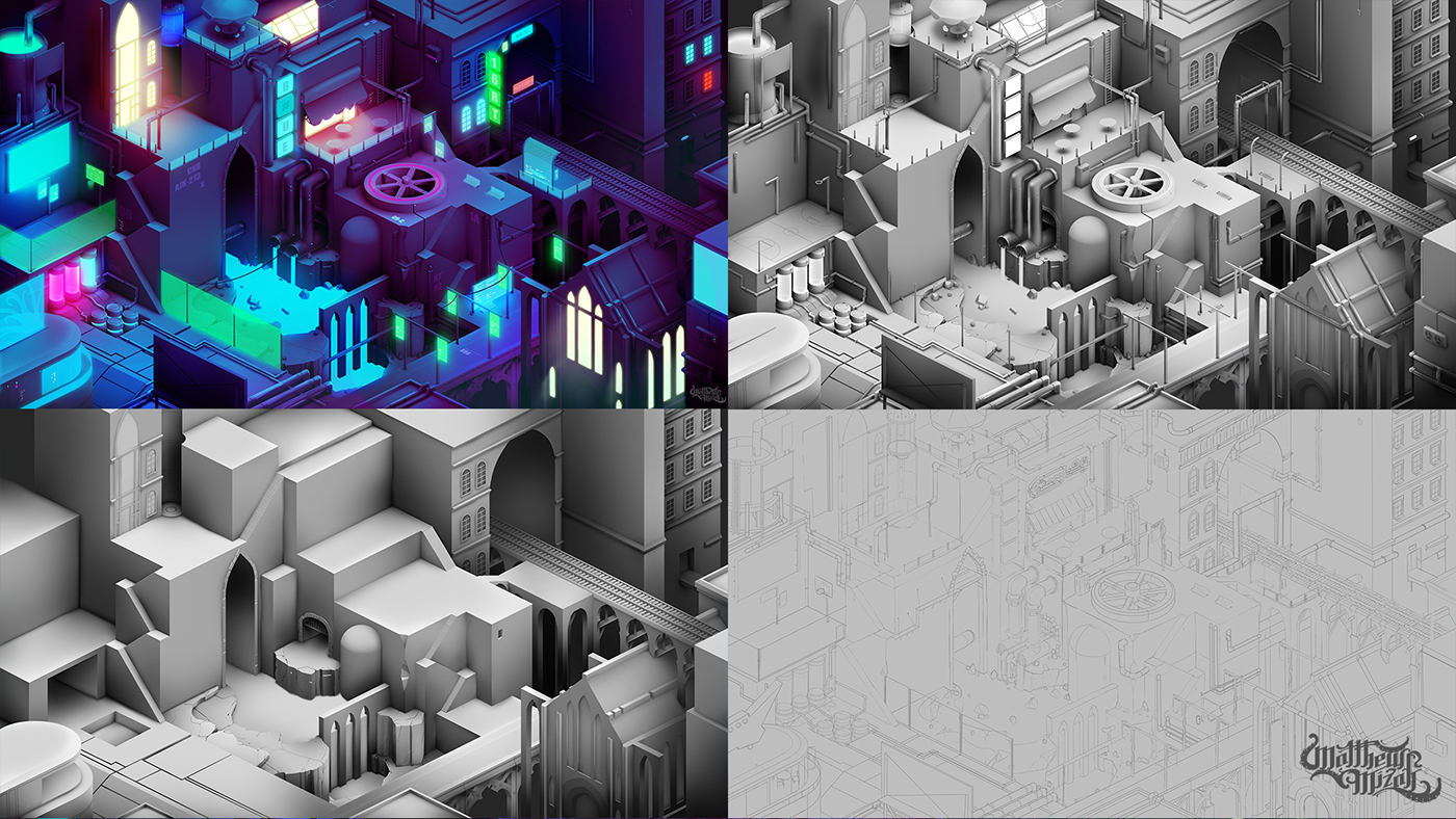 city concept Cyberpunk sci-fi dark neon streets