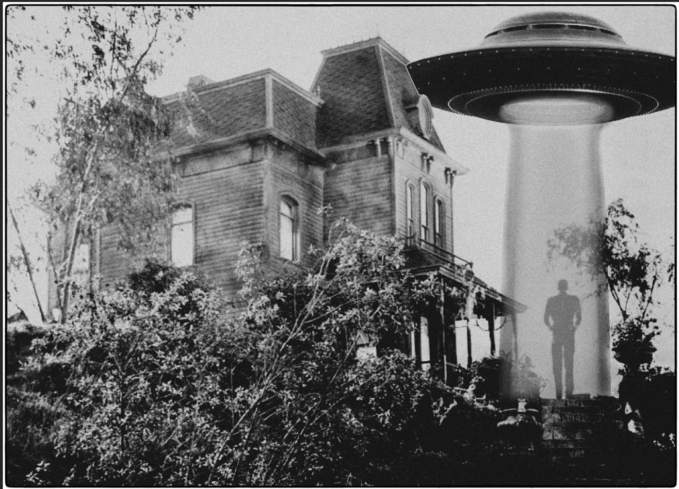 psyco Hitchcock black and white concept art UFO ufo abduction