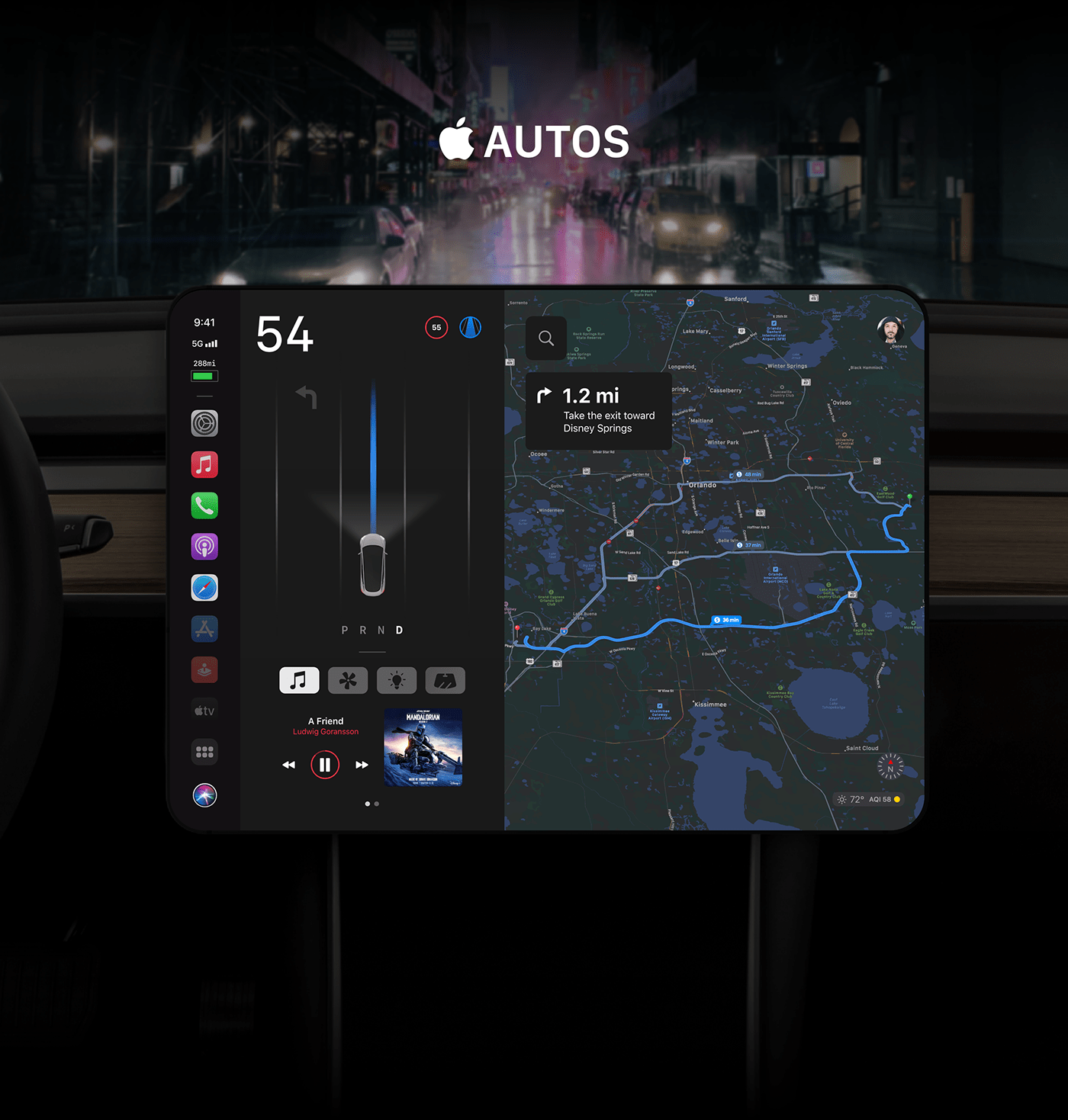 apple car carplay concept dashboard Driving tesla UI