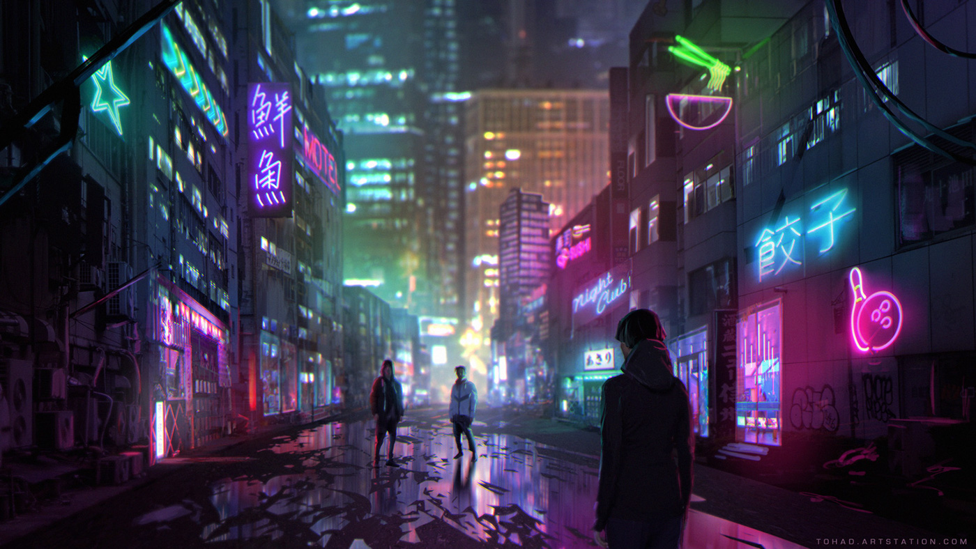 futur future Scifi Cyberpunk tokyo japan Cyborg neons light