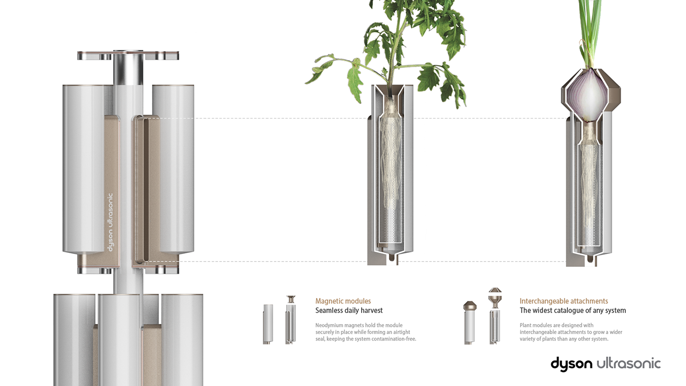 3D aeroponics animation  Dyson industrial design  product design  Render Sustainable Technology UI/UX