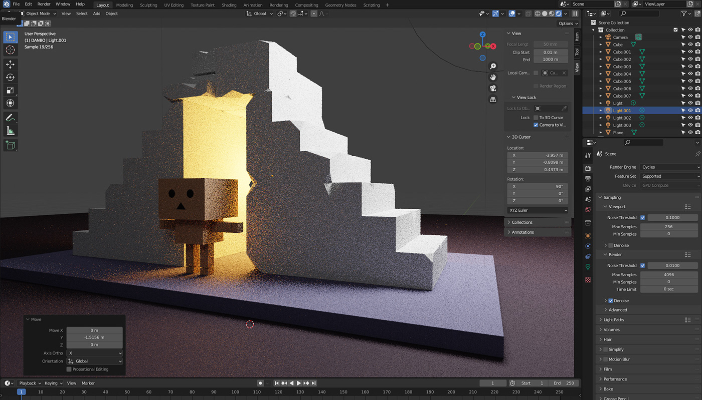 blender Character design  danbo fantasy game Low Poly medieval ruinas stairs stones