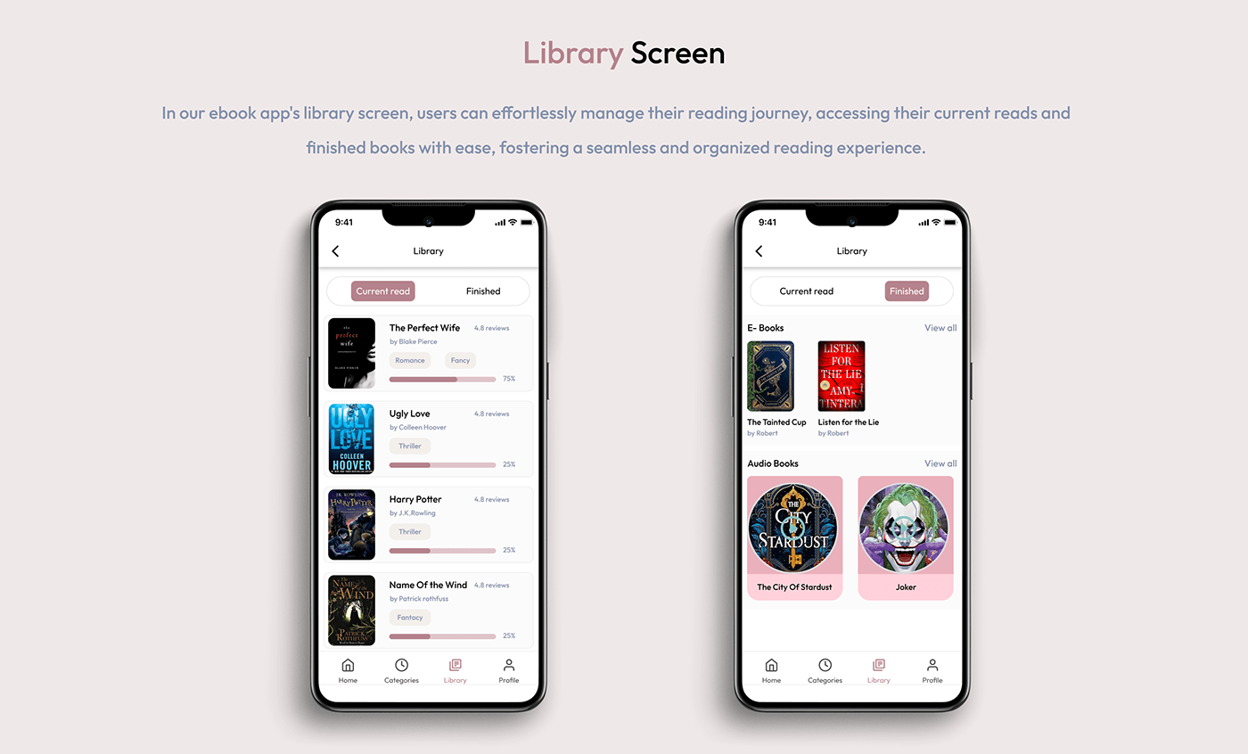 ebook Figma uiux brand identity Mobile app books audiobook e-book library design