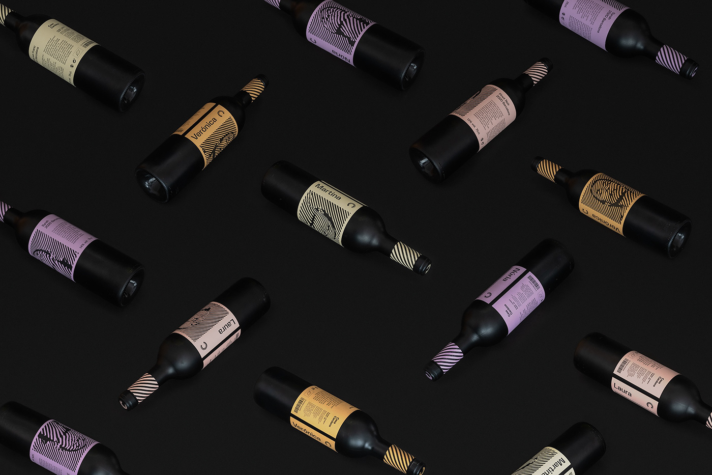 Casa Cardona wines. Group shot of the bottles in isometric view creating a seamless image