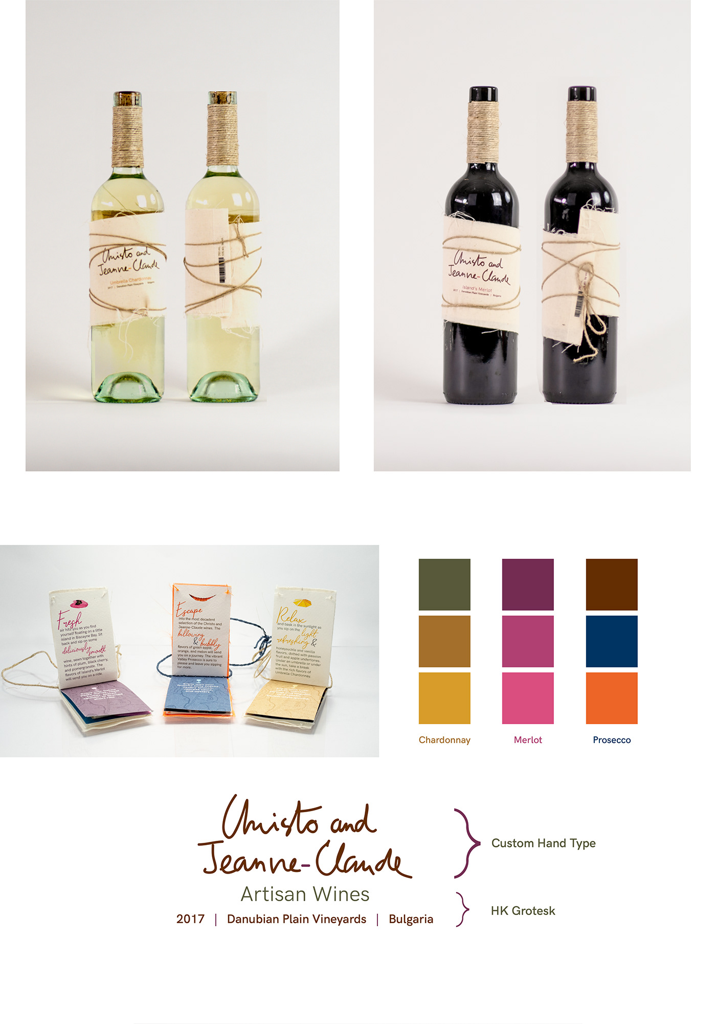 wine christo and jeanne Packaging wine bottles contemporary mid tier graphic design  hand type