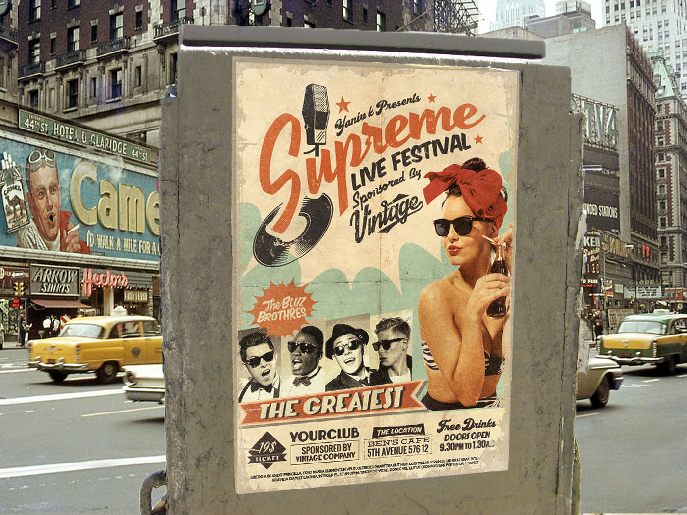 Retro vintage oldies 50s design flyer poster template festival party