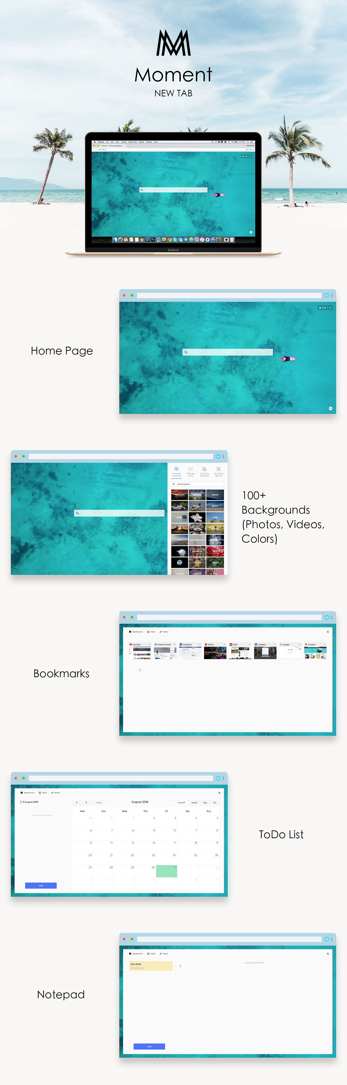 New Tab Extension Webdesign design chrome extension dashboard clean moment summer