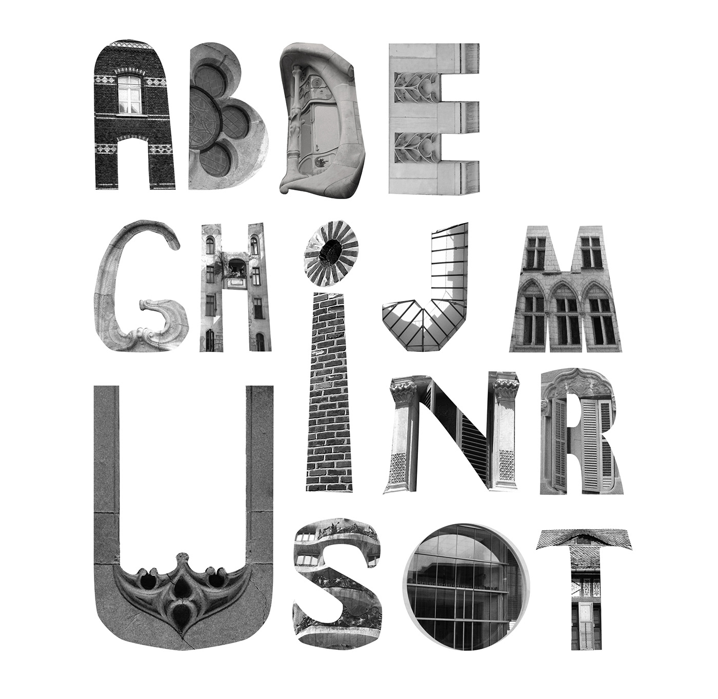 alphabet architecture typeface collage Typeface typography   windows