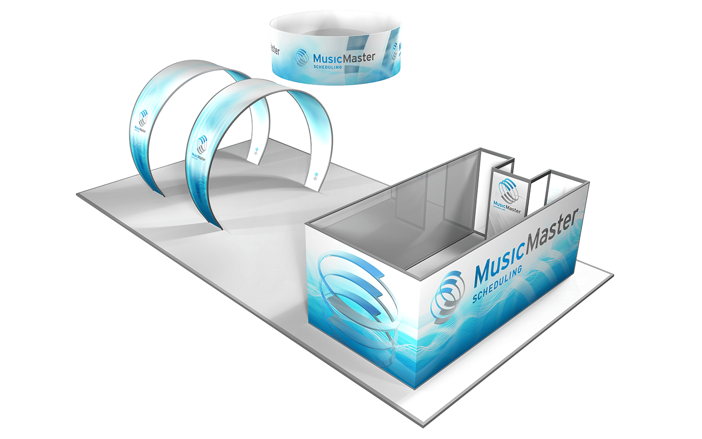3D arches blue booth enclosure exhibit lines logo Render texture