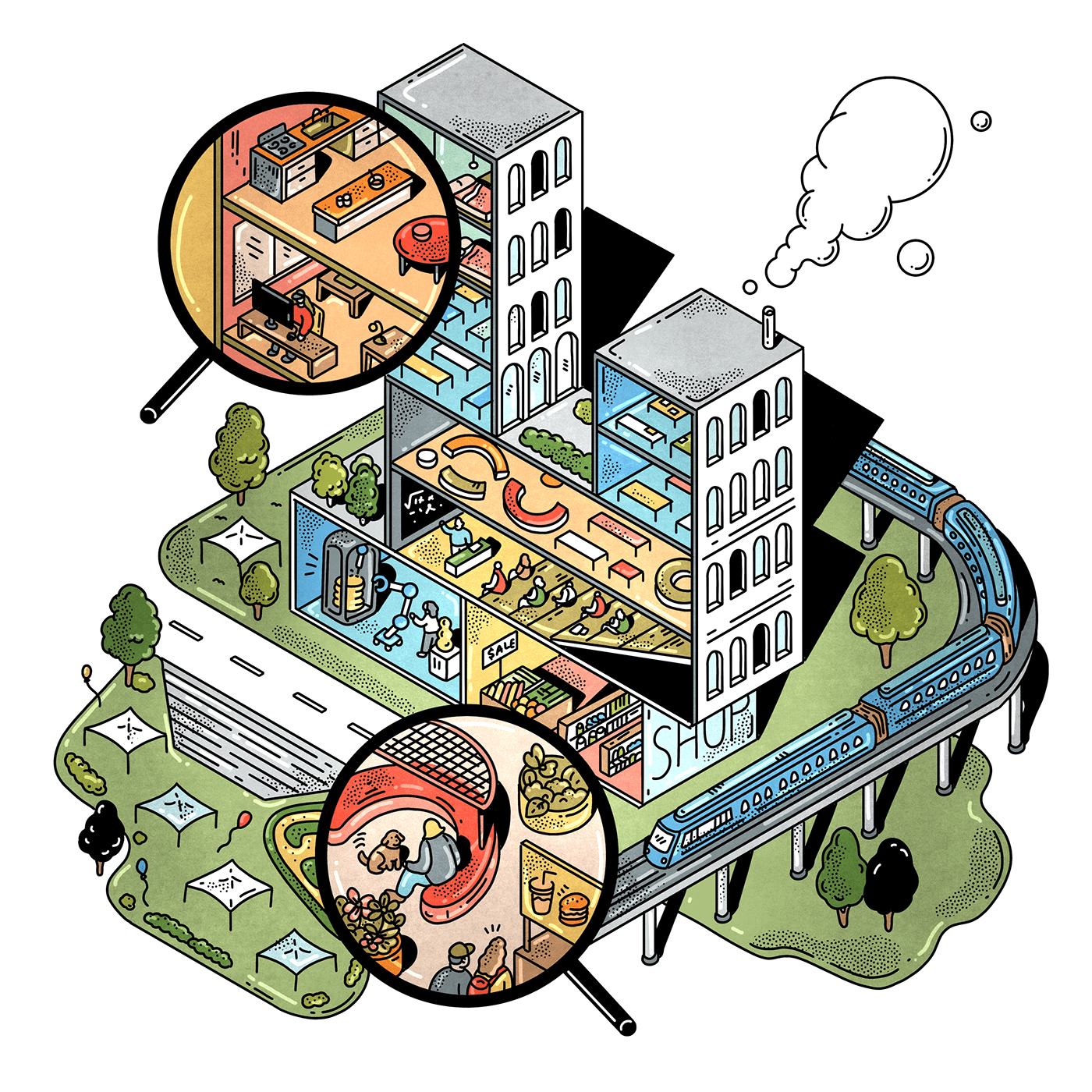 architecture calgary city Digital Art  downtown editorial globe and mail ILLUSTRATION  Isometric Urban