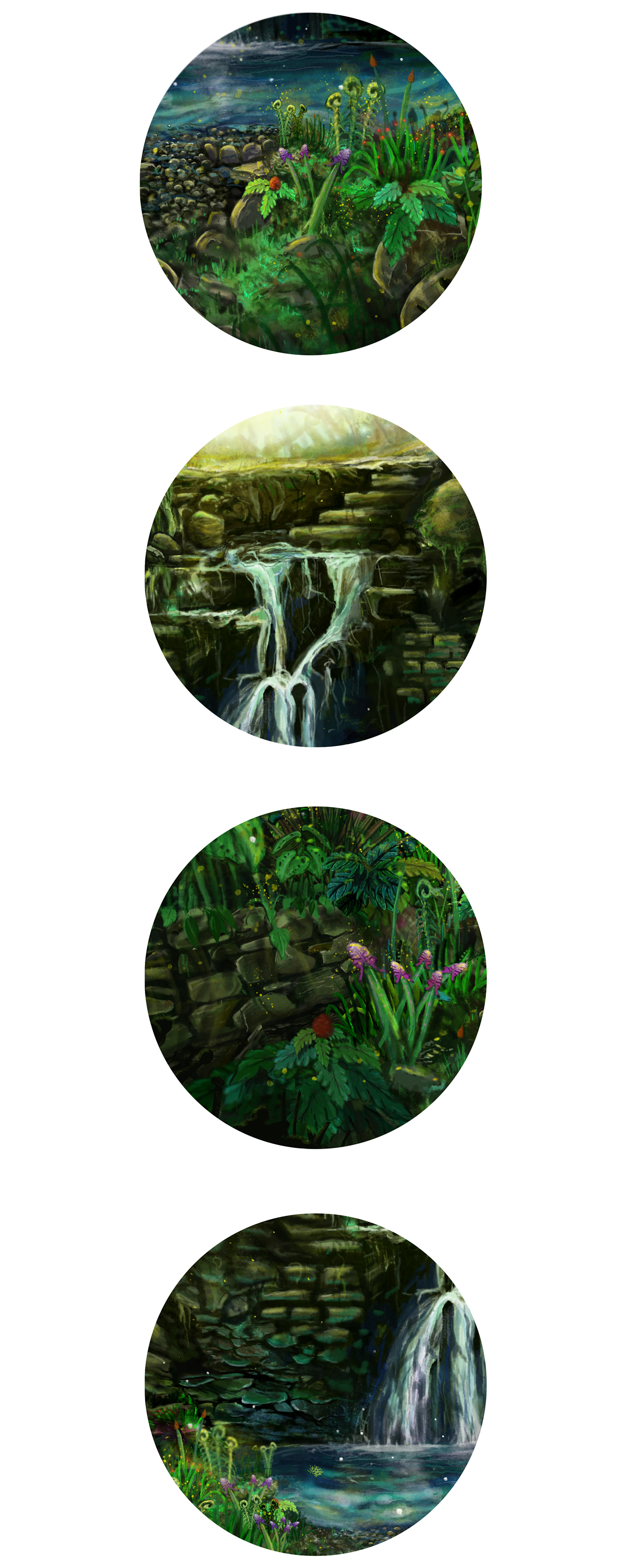 concept art scene design Landscape cave plants underground waterfall fantasy video game Nature