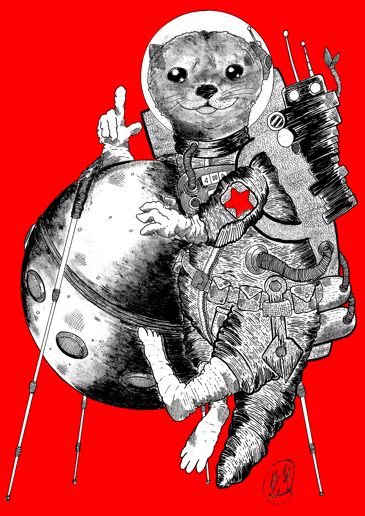 cartoon desenho digital illustration otter poster spaceman urss