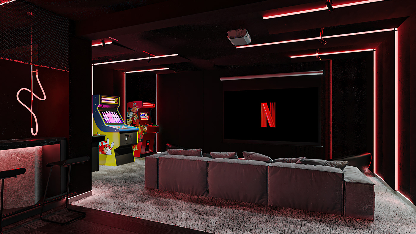 3dsmax Behance Cinema corona CoronaRender  Cyberpunk design Interior livingroom Render