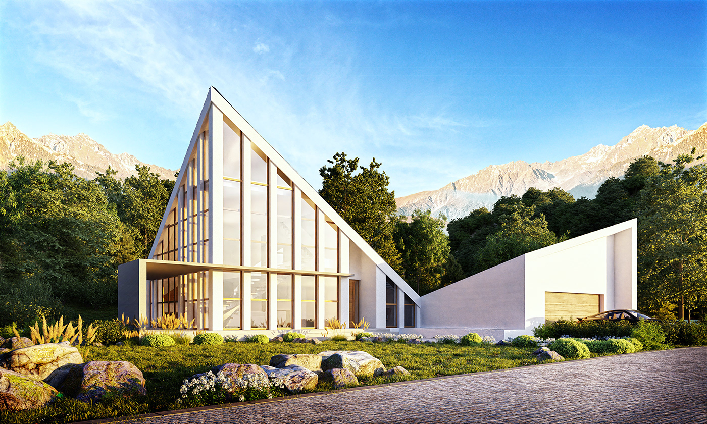 architecture archiviz 3D visualization Render exterior mountains blender house design