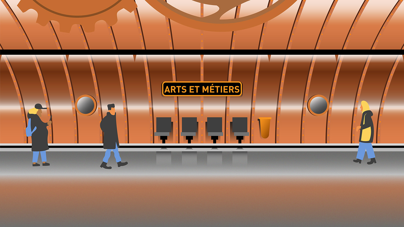 ilustracion animacion 2DAnimation metro subway Paris france Cities