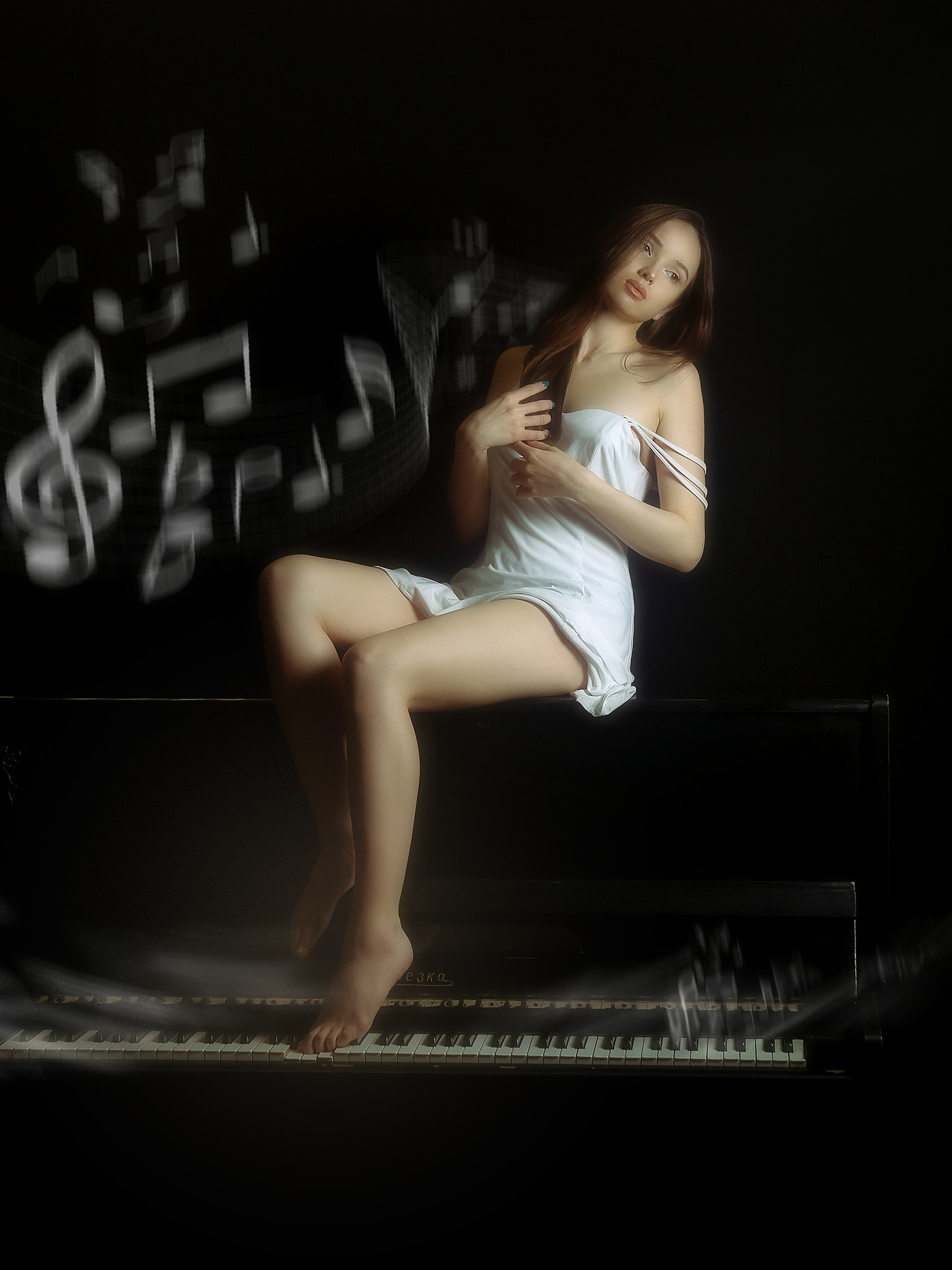 art Digital Art  girl model muse notes painting   photomanipulation Pianist Piano