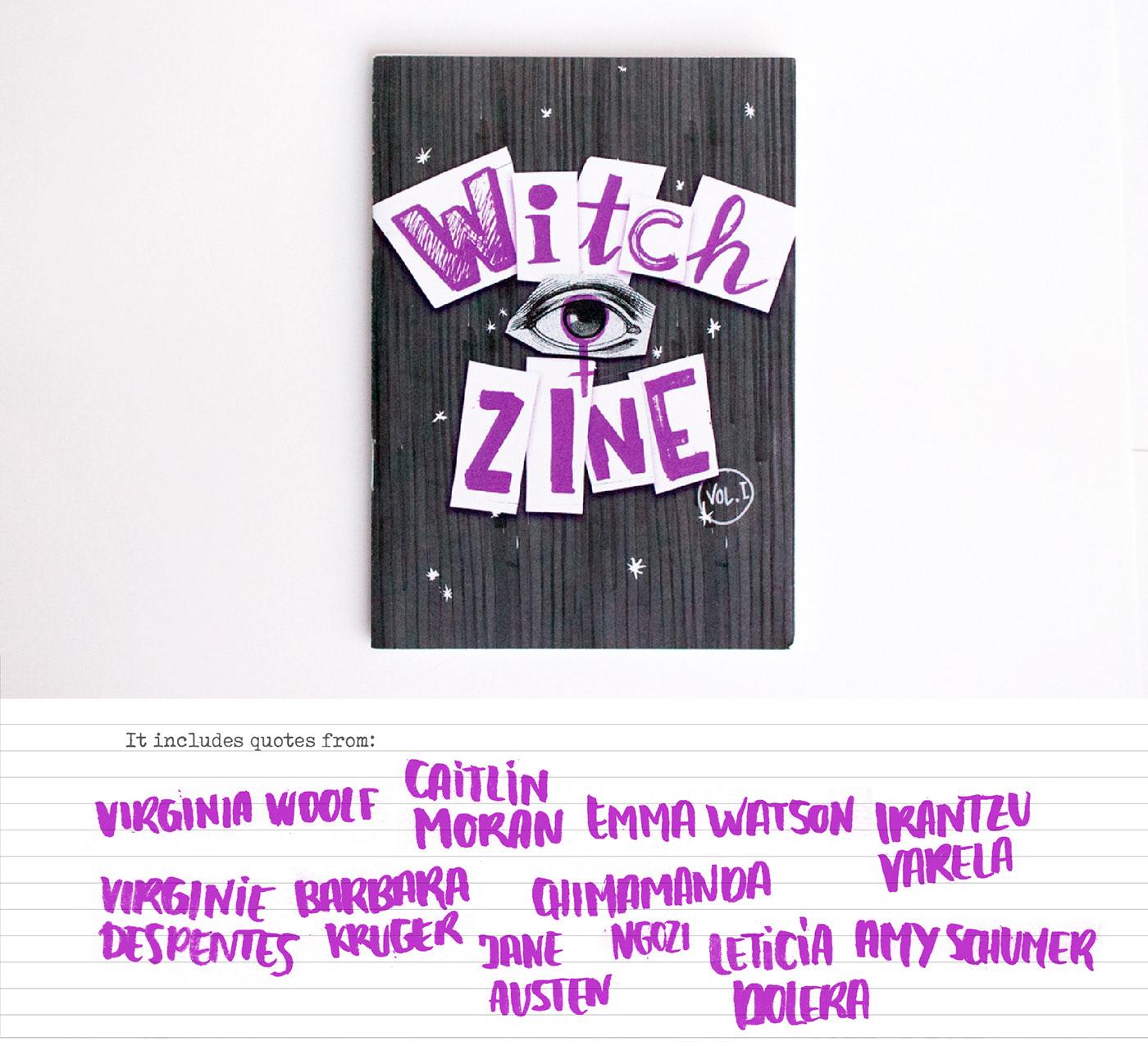 feminism women fanzine ILLUSTRATION  purple witchzine witch Barbara Kruger virginia woolf jane austen