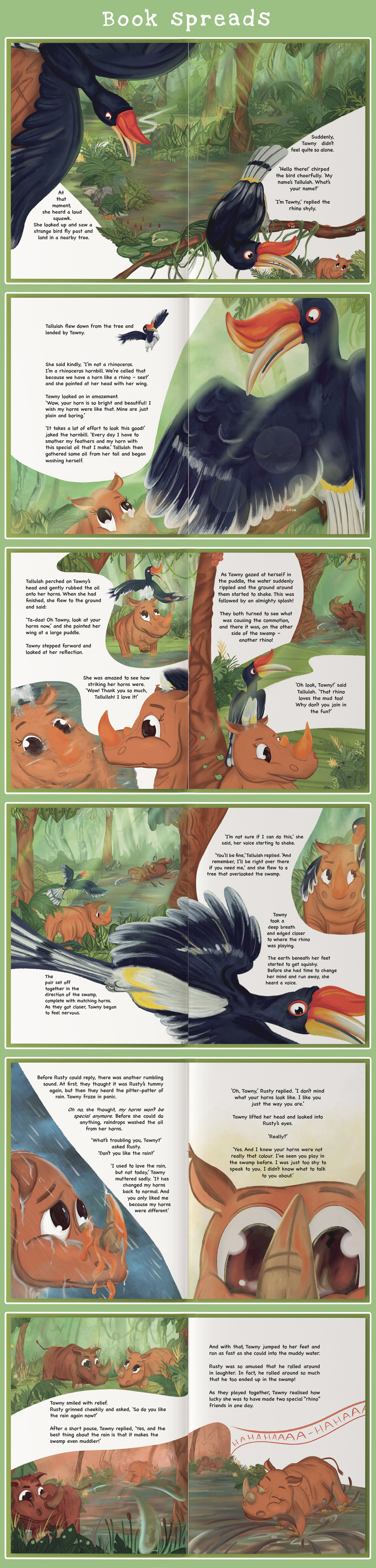 book cover children's book digital illustration friendship hornbill ILLUSTRATION  illustrations kids illustration rain forest Rhino
