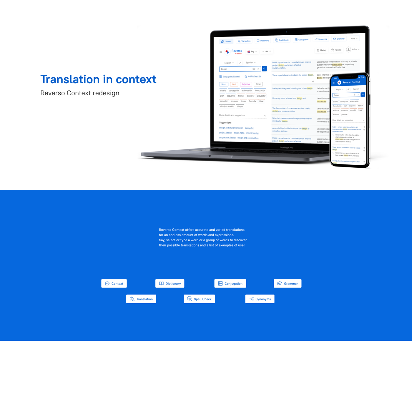 app translate dictionary mobile redesign ux grid blue learn study