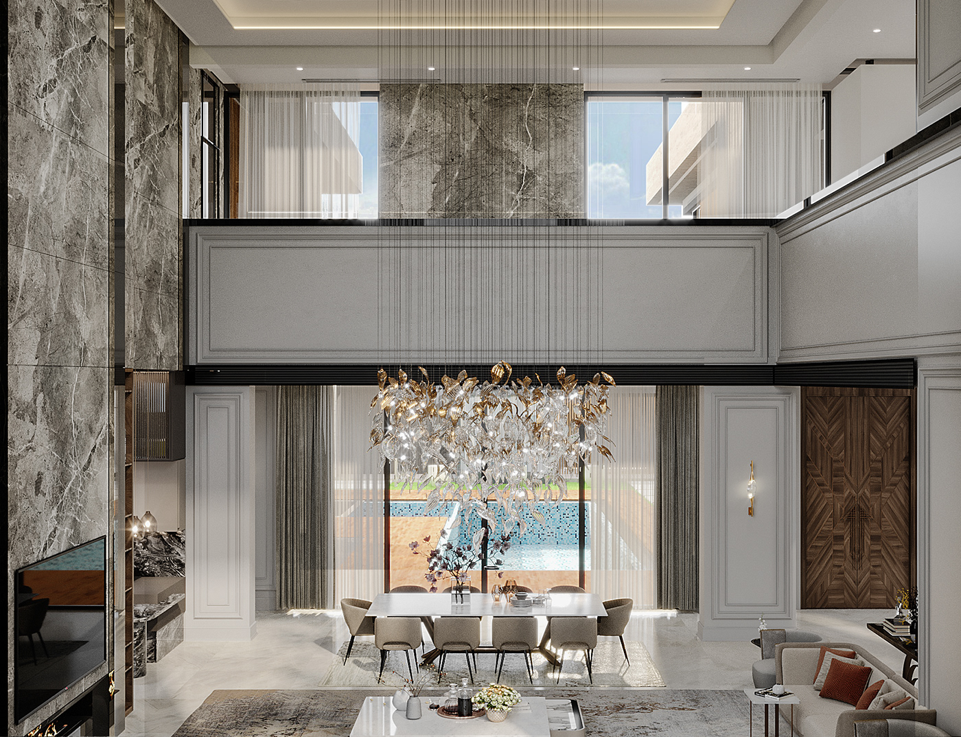 CGI exterior indoor interior design  luxury luxury villa MAJLIS reception design stairs Villa