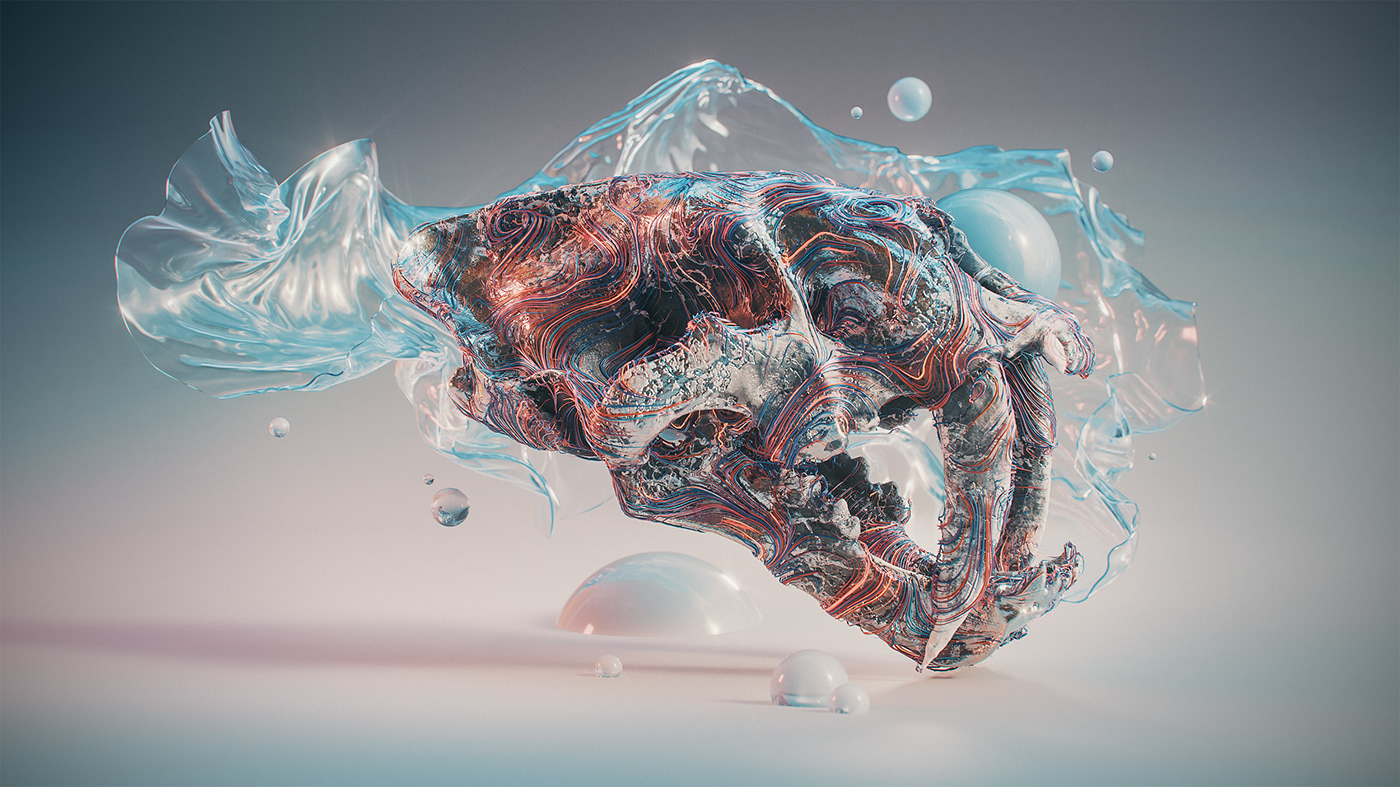 3D abstract dynamics particles Photogrammetry Procedural skull surreal surrealism