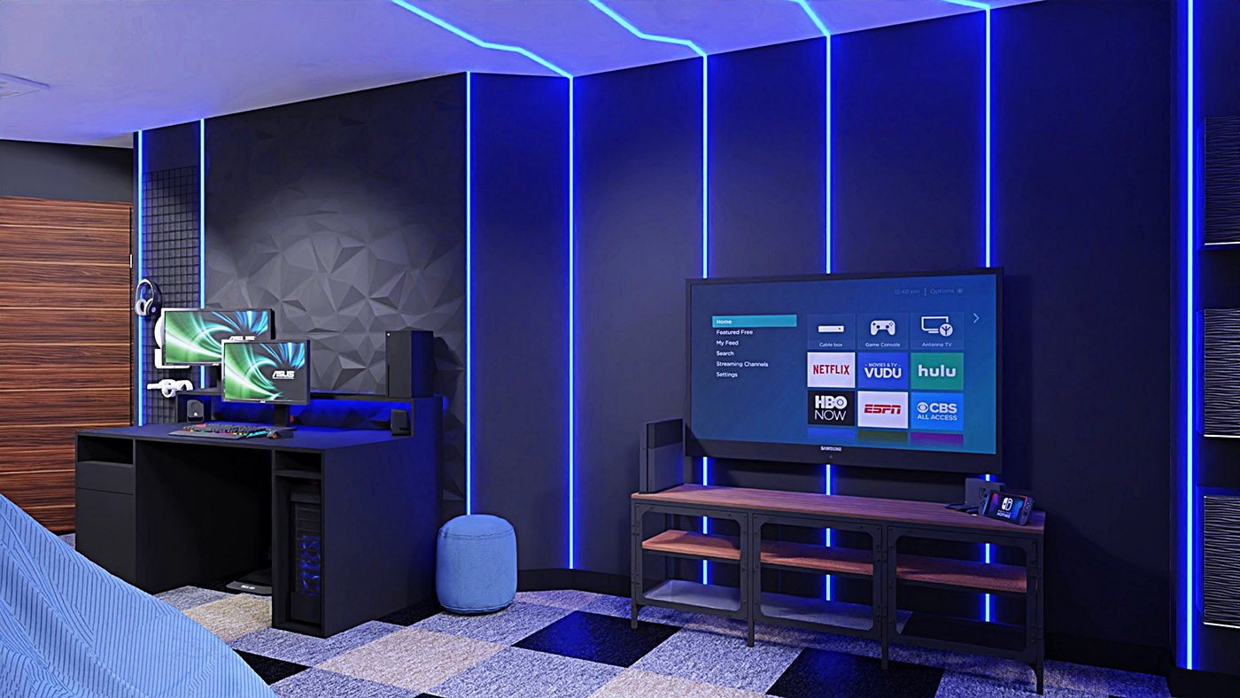 3D architecture game room indoor interior design  modern monika pietras Render teenage room design visualization