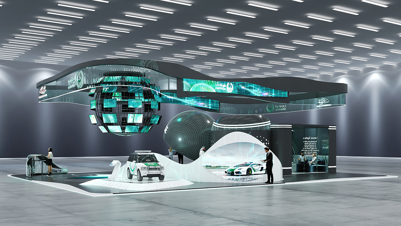 architecture booth dubai dubaipolice exhibtion design futuristic Gitex Stand Technology UAE