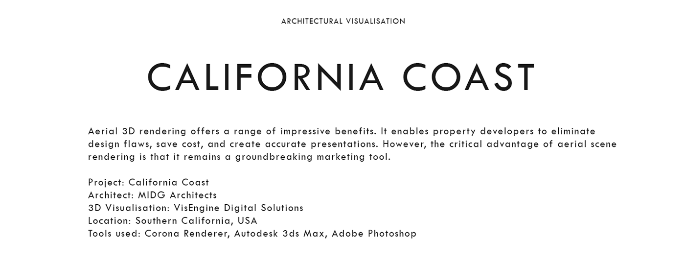 3D Visualization Render aerial view archviz architecture real estate Property marketing aerial rendering bird-eye view California Properties