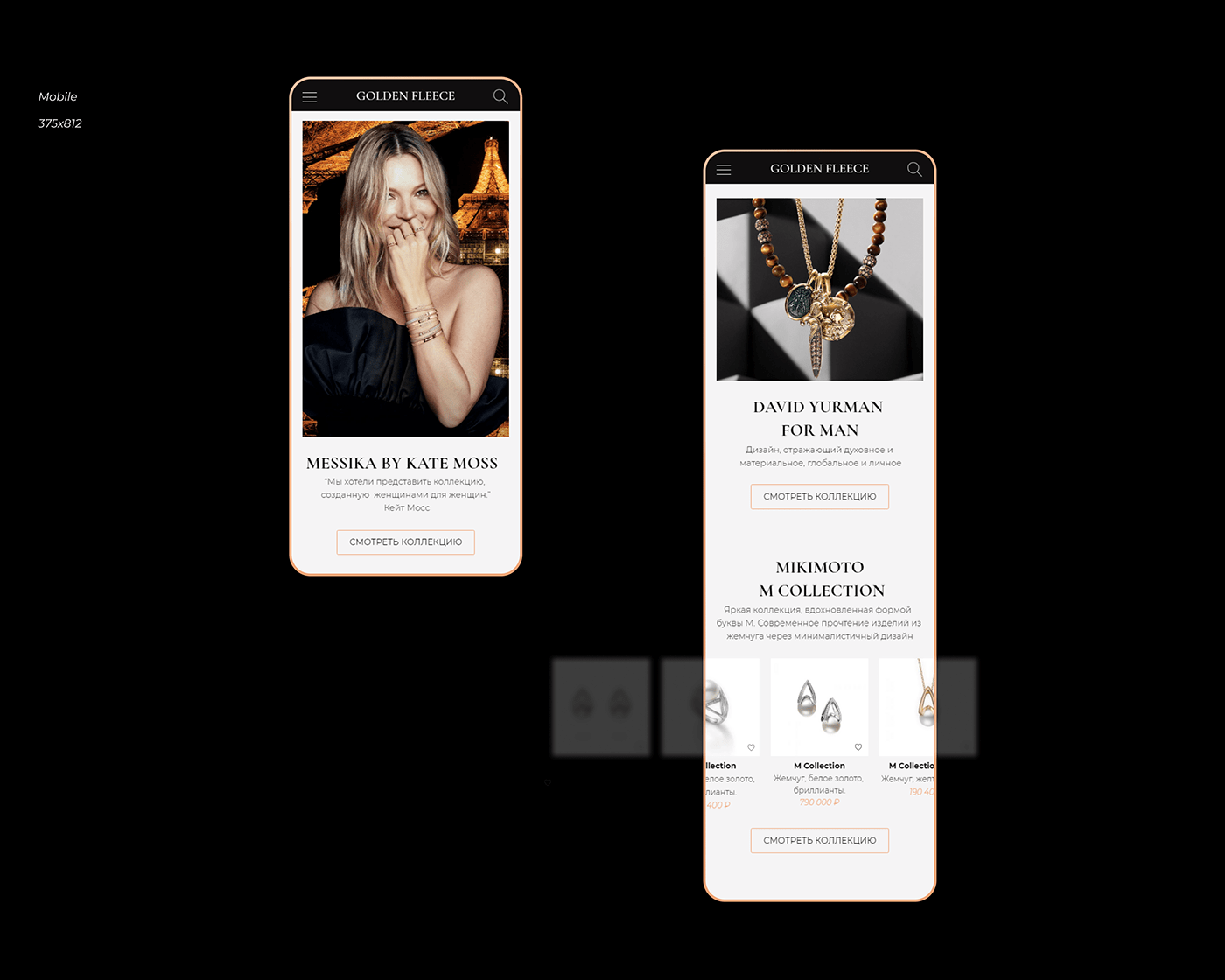 dark Ecommerce Fashion  identity interaction jewelry typography   UI Web Design  ювелирный магазин