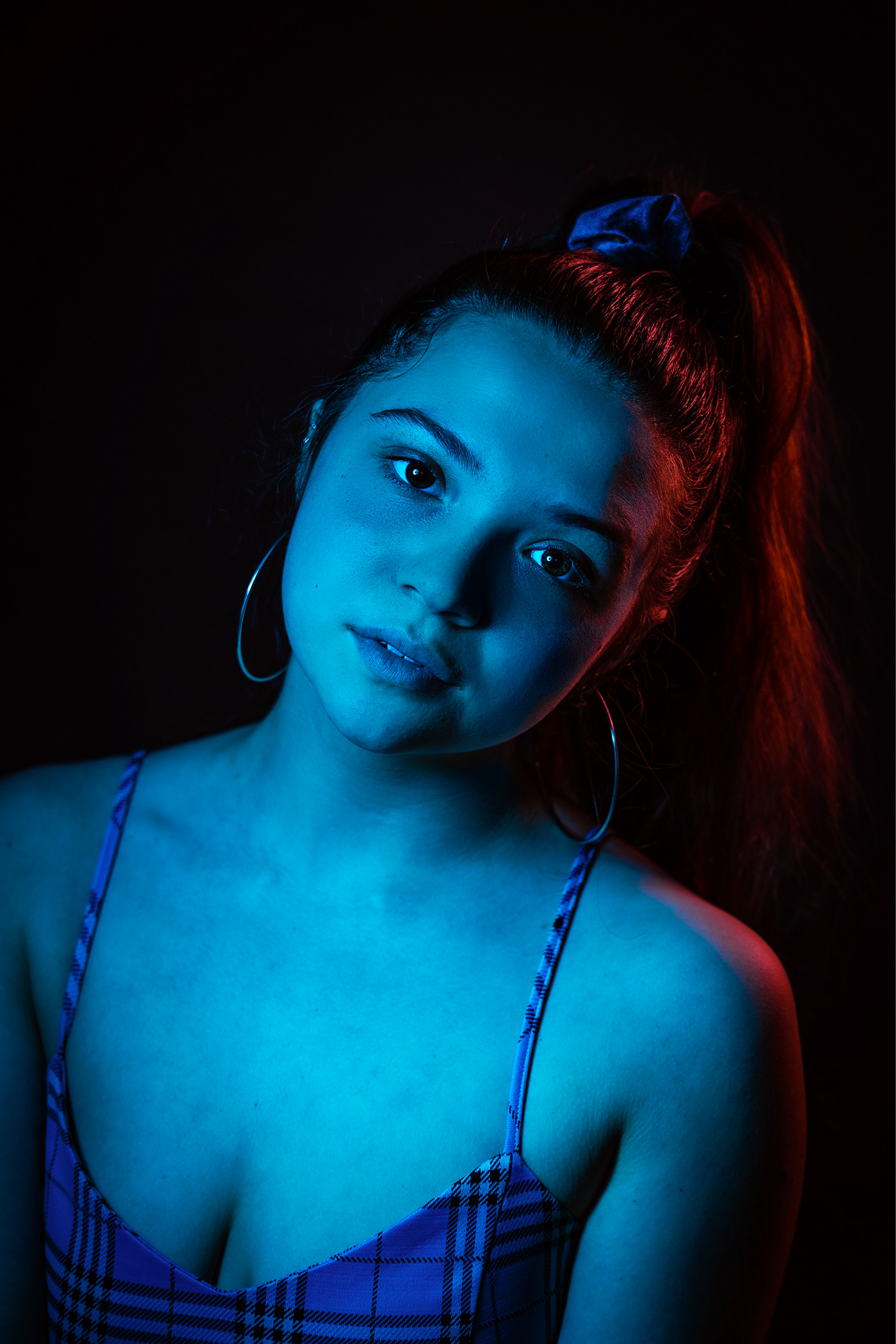 blue bts Canon color demian EOS R6 gels godox Hot lighting model Moody new photoshoot portrait red tejeda