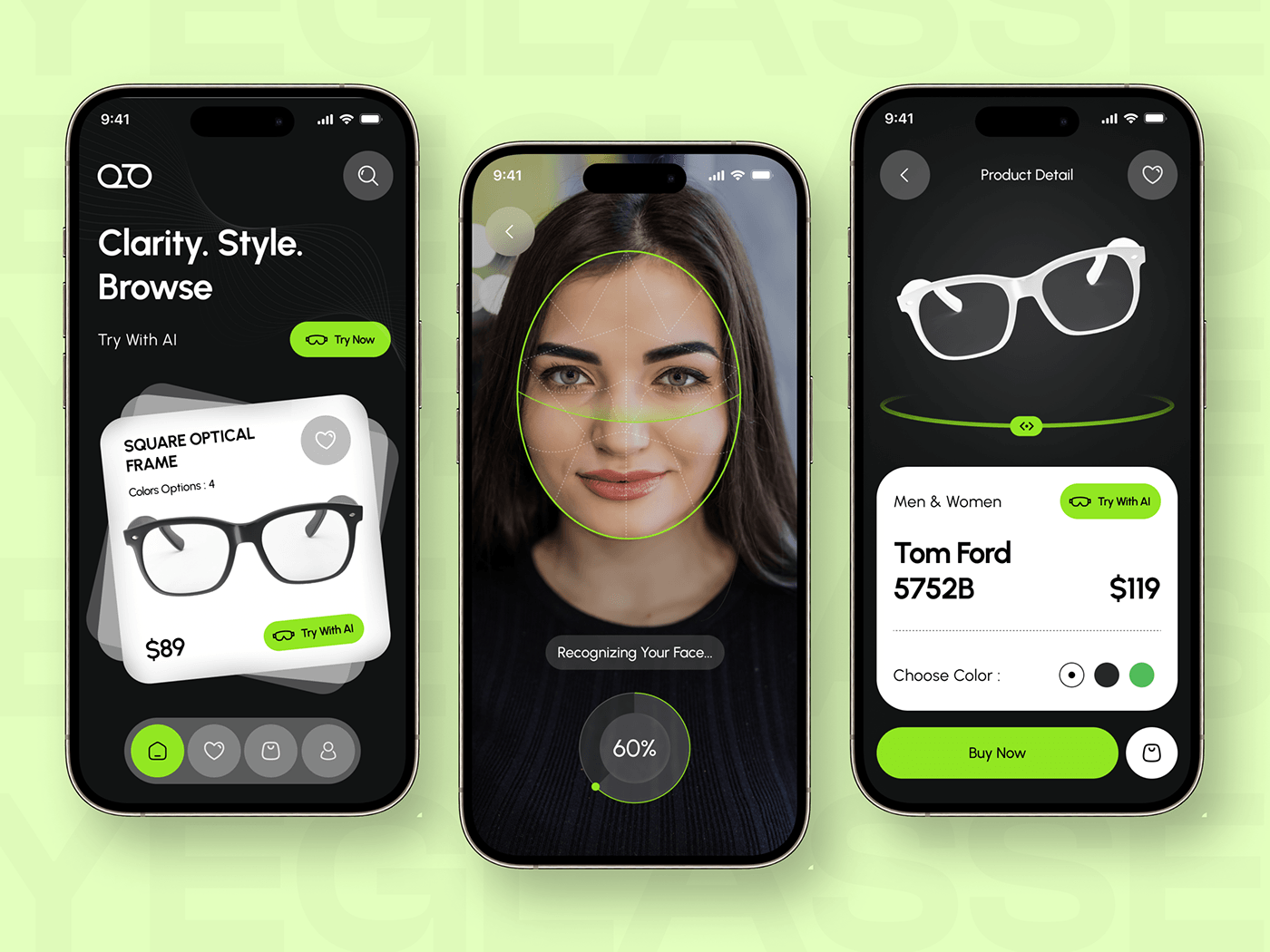 Eyeglass - Eyewear AI Mobile App UI