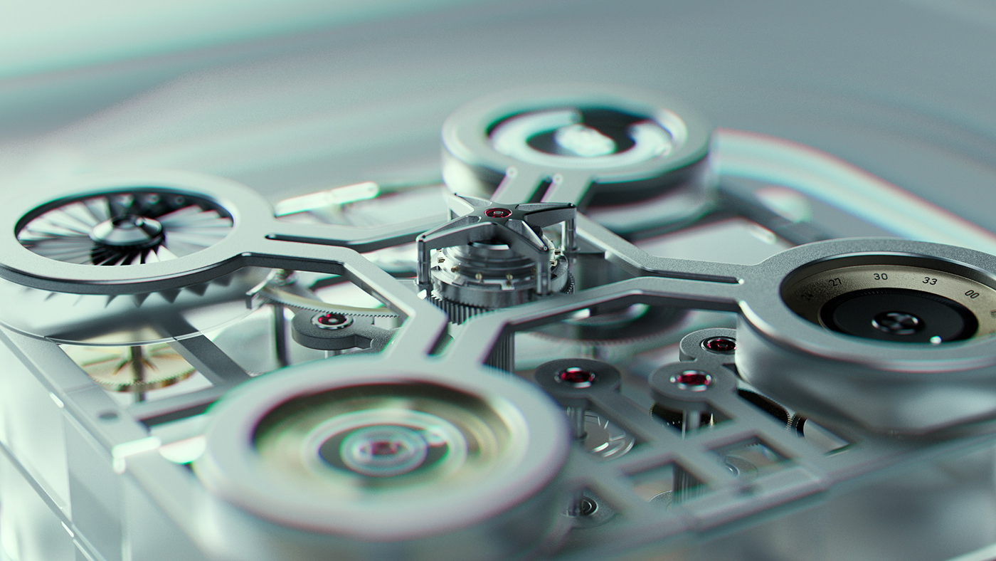 3D CGI design futuristic jewelry machine mechanism product sci-fi watch