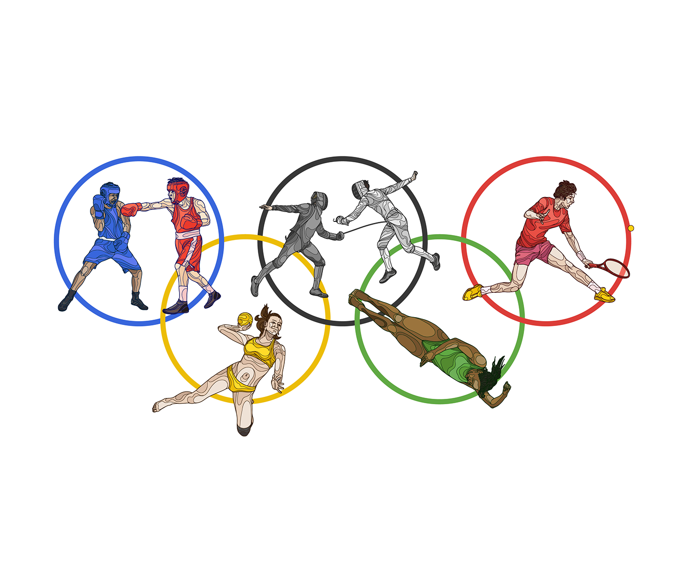 olympic Games sports ILLUSTRATION  Boxing fencing tennis handball plunge mksm