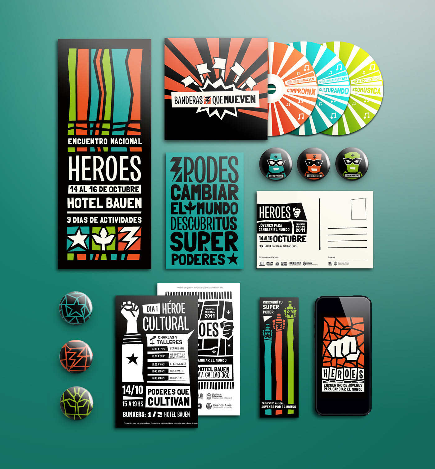 heroes mundo encuentro folleto tipografia action politics social impact Sustainability youth