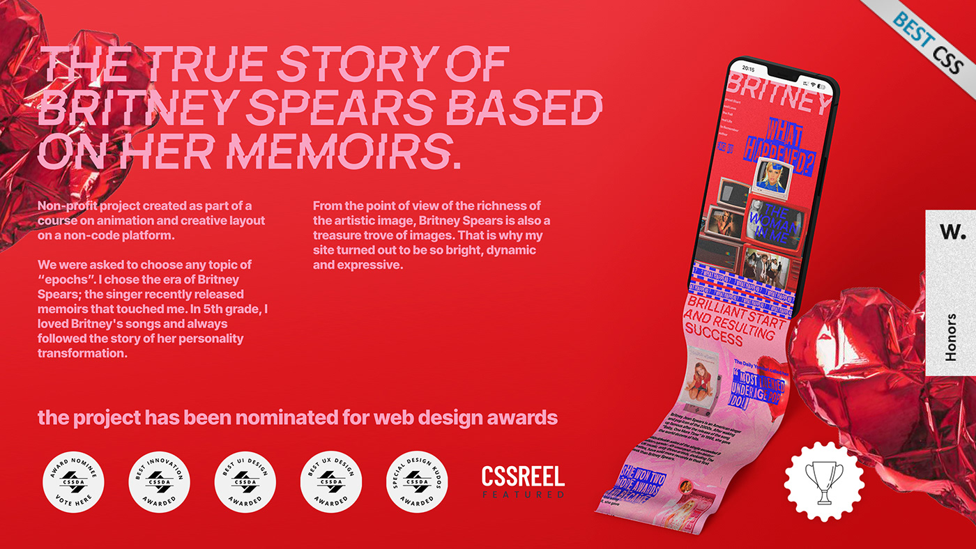 Web Design  Website red blue pink Britney Spears texuture Awards animation  tilda