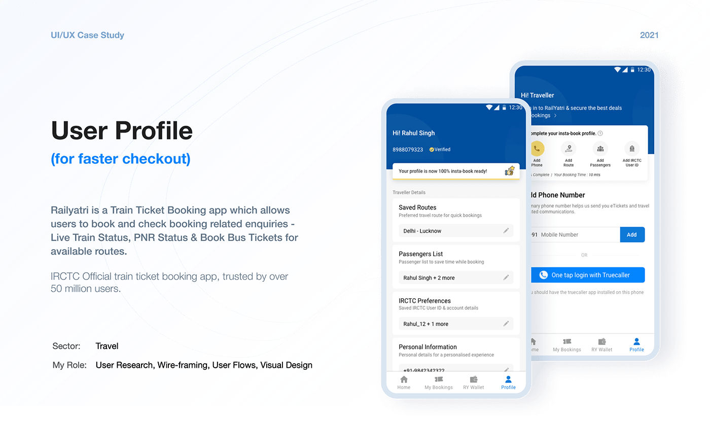 app design Case Study daily ui Railyatri  Train Booking Train Booking App Train Tickets UI/UX user profile train app