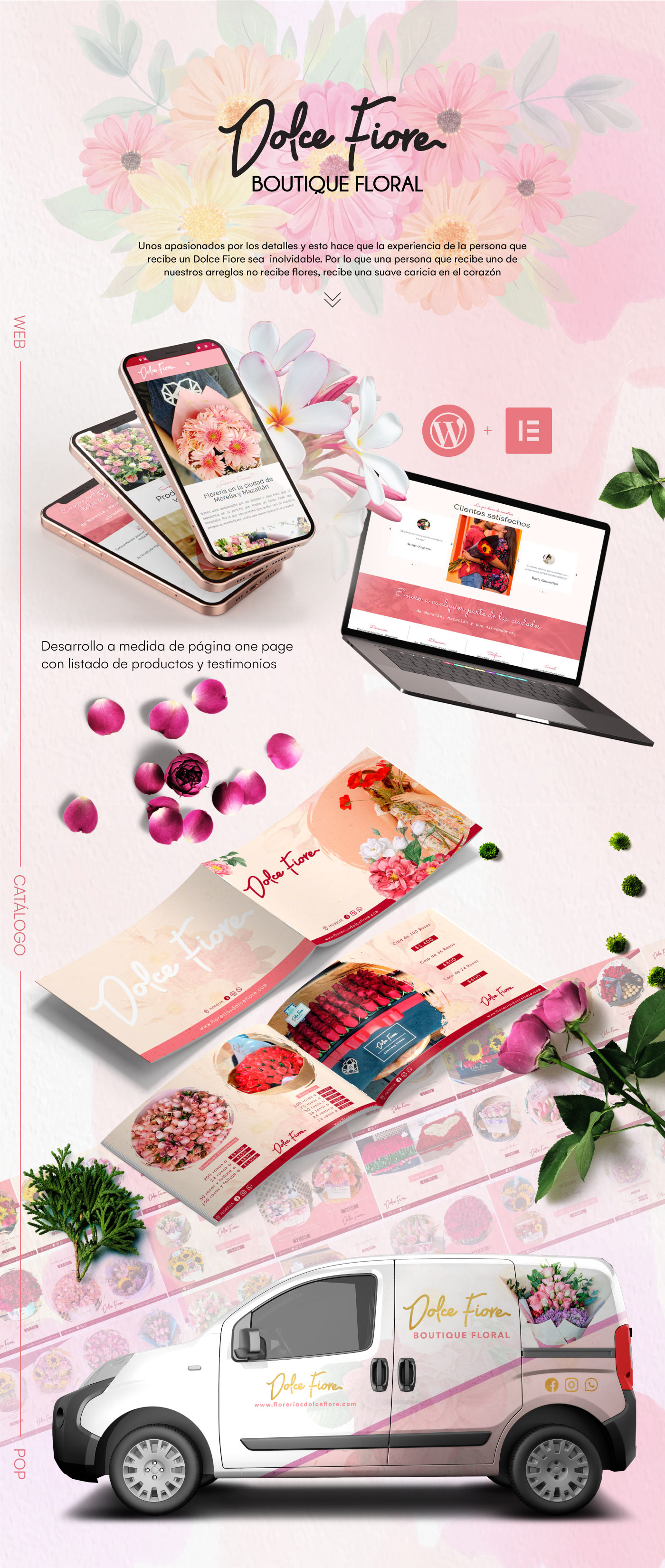 catalogo elementor Flores Mockup regalo rosado Web wordpress