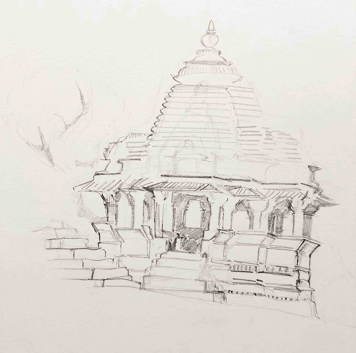 India Landscape Drawing  fine art environment Environmental drawing TRADITIONAL ART temples religion