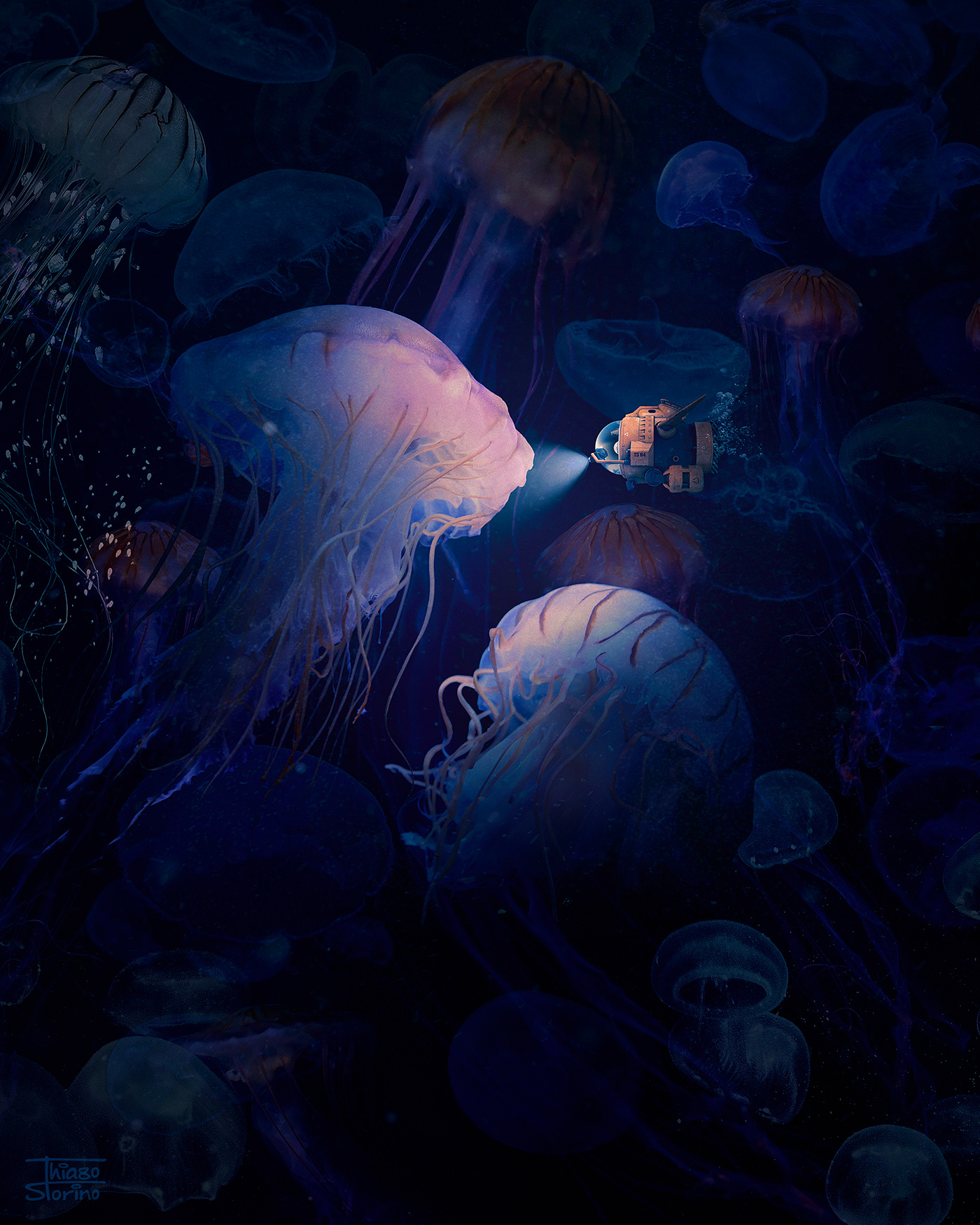deep sea Digital Art  fantasy giant jellyfish Nature Ocean sea submarine underwater