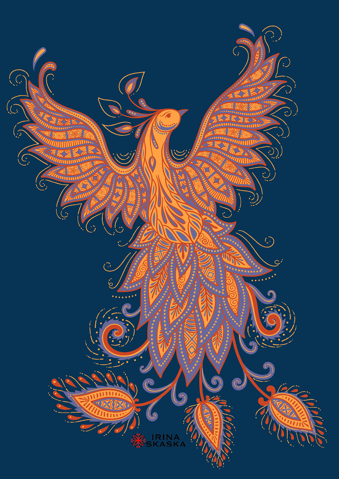 bird Digital Art  firebird Phoenix Tshirt Design vector жар птица мезенская русский стиль сказка