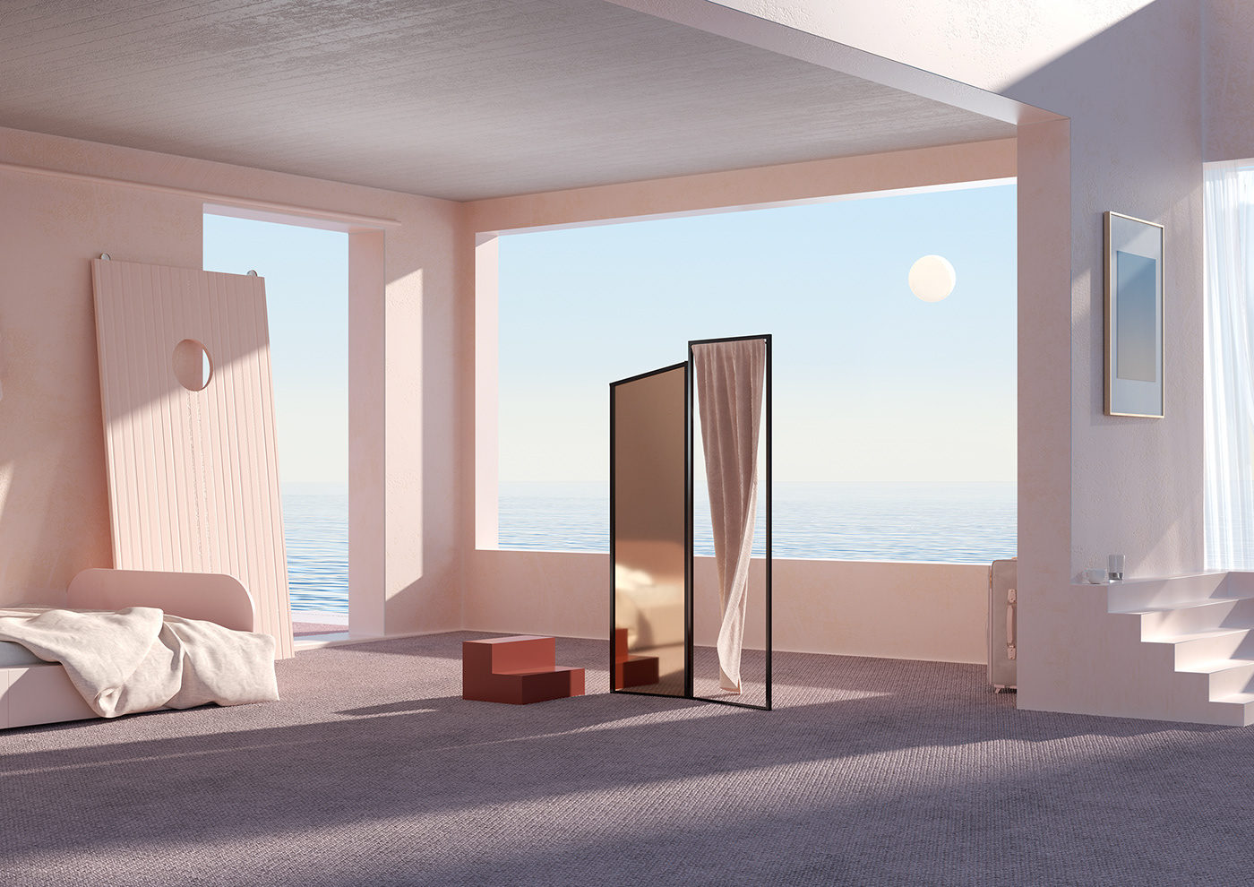 furniture design surreal environment places sixnfive art pink windows sea