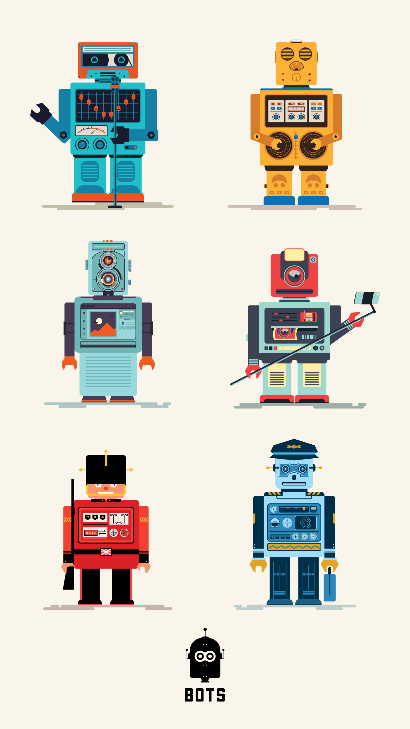 art bots character art Character design  flat graphics ILLUSTRATION  robots vector