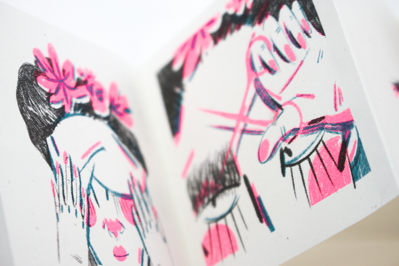 Riso risograph ILLUSTRATION  frida pink Zine  book Bookbinding