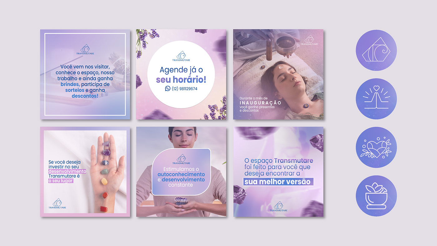 Aromatherapy brand identity brandbook Logo Design Mystic Social media post essential oils holistic reiki therapy