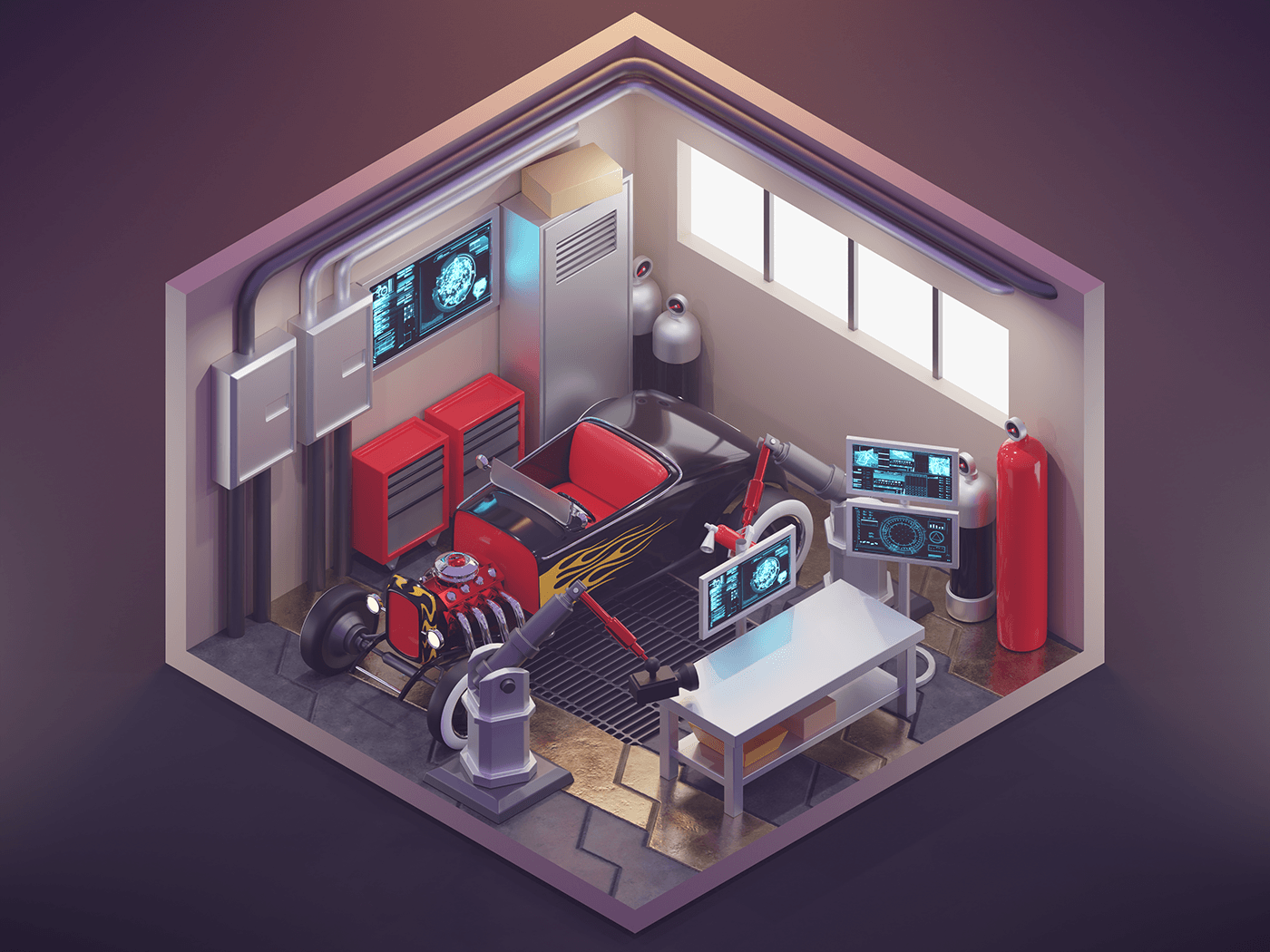 iron man garage house 3D blender Isometric Render cycles modeling architecture