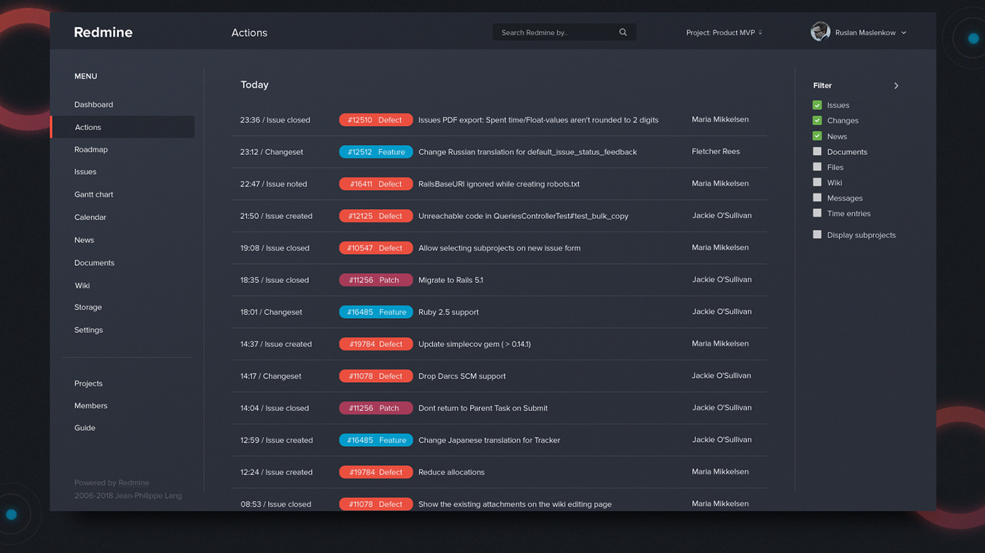 dashboard redmine redesign ux UI panel design interaction tool Project