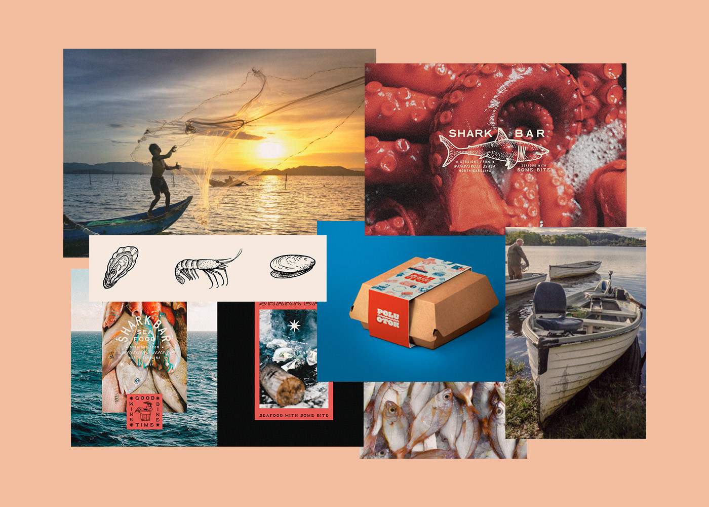 IDV identidade visual marca brand identity social media landing page pescados praia mar peixaria