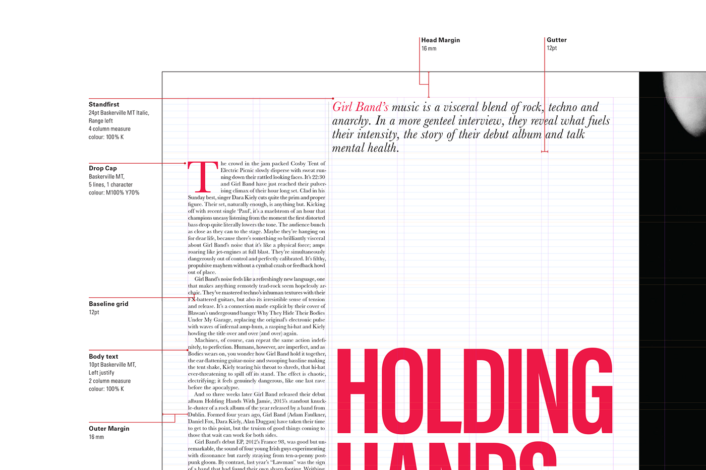magazine editorial design  music band print design  spreads grids