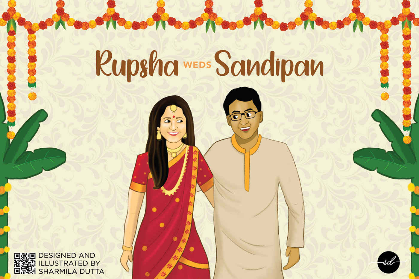 Bengali wedding digital illustration hand drawn indian wedding Indian Wedding Invitation Invitation Wedding Card wedding illustration wedding invitation wedding invite