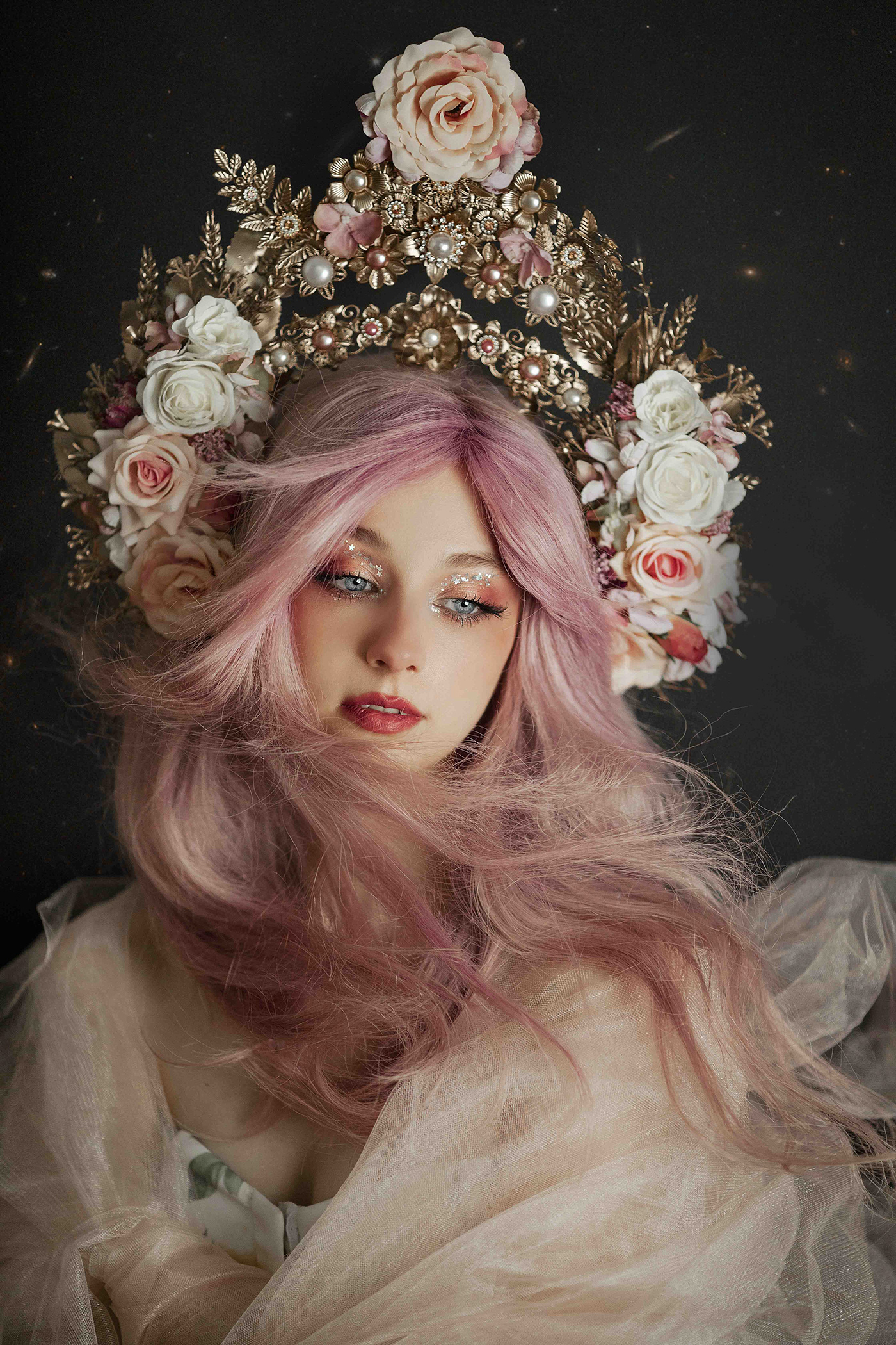 beauty crown dreamy Fashion  hairstyle people Photography  portrait studio woman